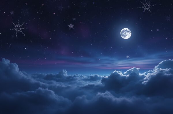 Night sky with stars, moon and clouds