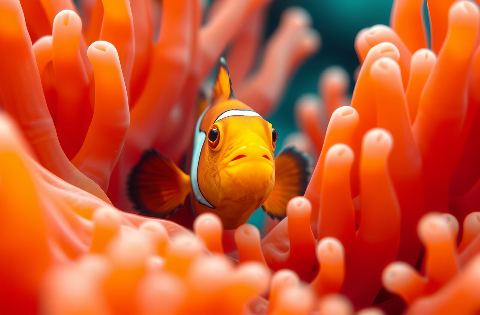 Vibrant clownfish swimming in the ocean among coral—perfect for marine design, education, and ocean inspiration visuals