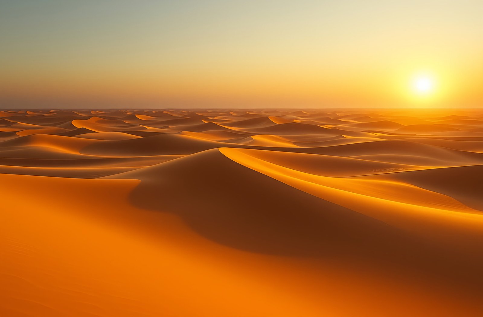 Golden sand dunes in a desert landscape, with soft ridges and warm tones.