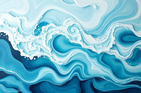 Abstract ocean waves in teal and white colors