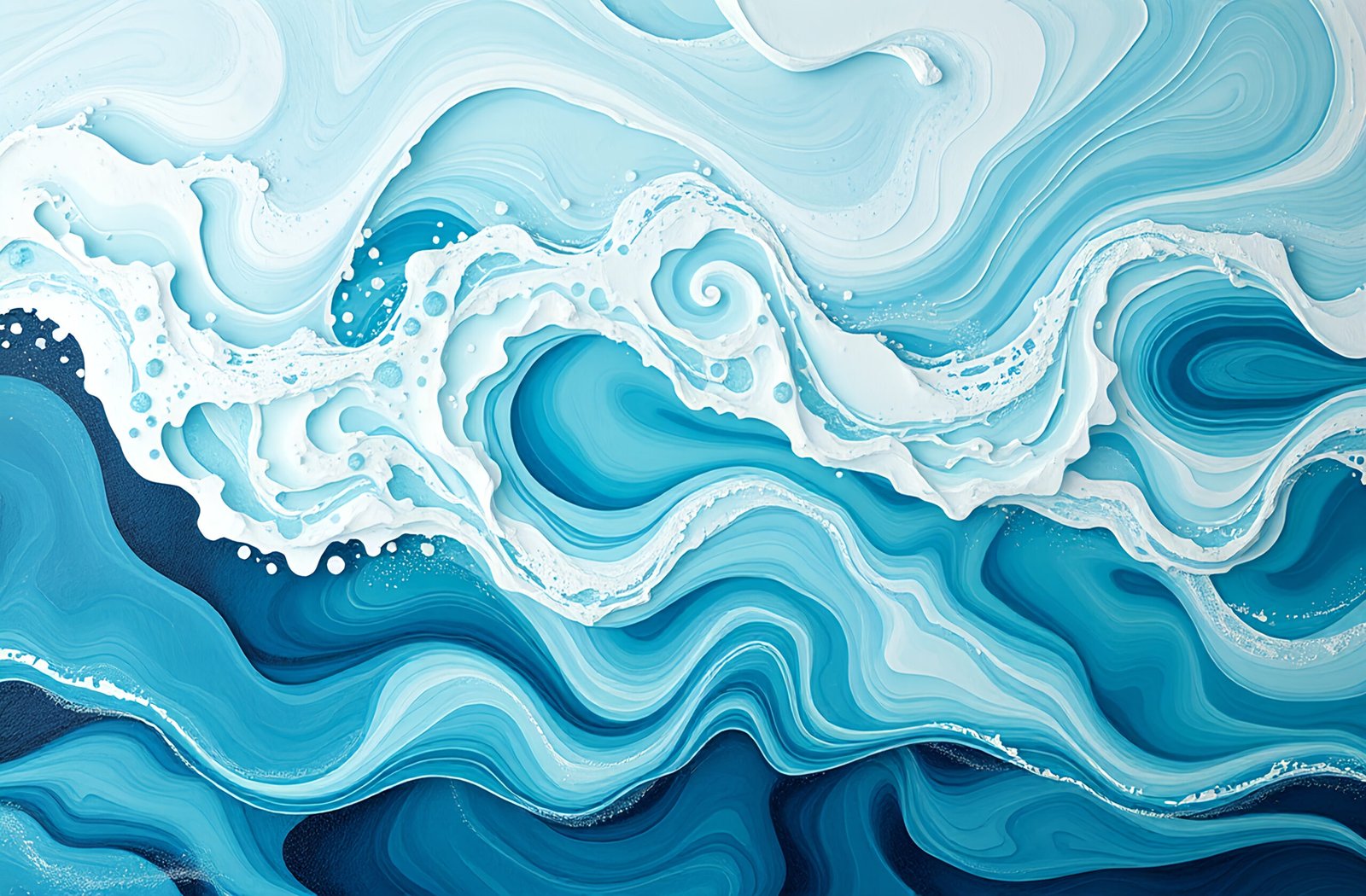 Abstract flowing ocean waves in soothing teal and white colors creating peaceful fluid background pattern for coastal design