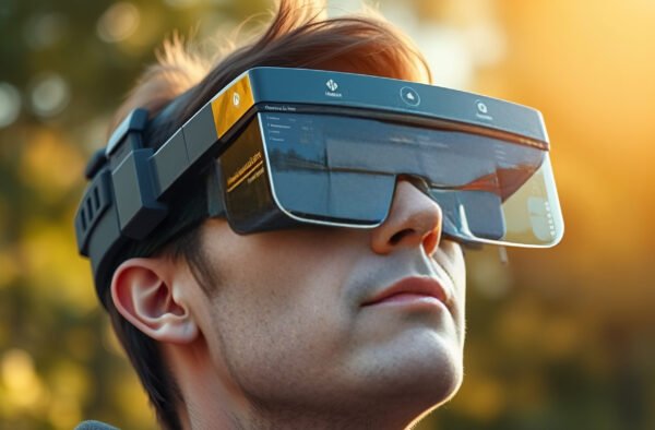 Person wearing AR glasses, augmented reality
