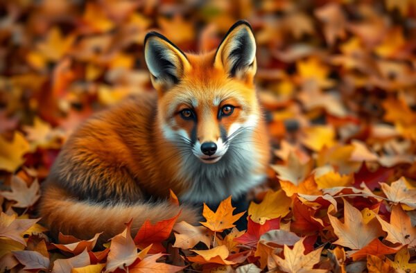Red fox sitting in a forest, high-resolution wildlife photo for blogs, educational use, and nature-themed designs