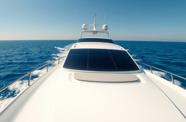 Close up of luxury yacht sailing in the ocean