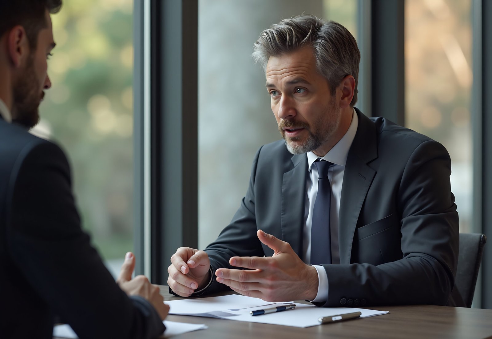 Businessman in a meeting with colleagues in a modern office—professional teamwork visual.