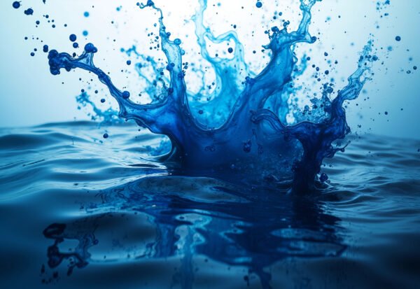 Abstract ink drops swirling in water, creating unique patterns in blue and black