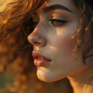 Woman’s face portrait with clear eyes and soft lighting—ideal for beauty, lifestyle or editorial visuals.