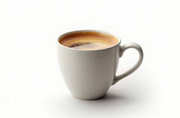 A ceramic coffee mug symbolizing a fresh hot drink, isolated on white background