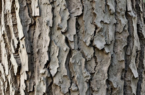 Close-up of rough tree bark texture with deep grooves and natural wood patterns