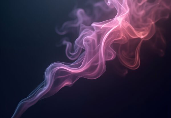 ethereal wisps of colored smoke floating over a dark background