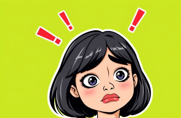 Cartoon style confused girl face on solid background