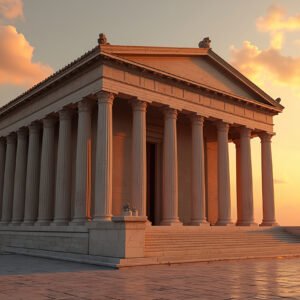 Ancient Greek temple with stone columns and triangular pediment—free image for historical, architectural or heritage visuals.