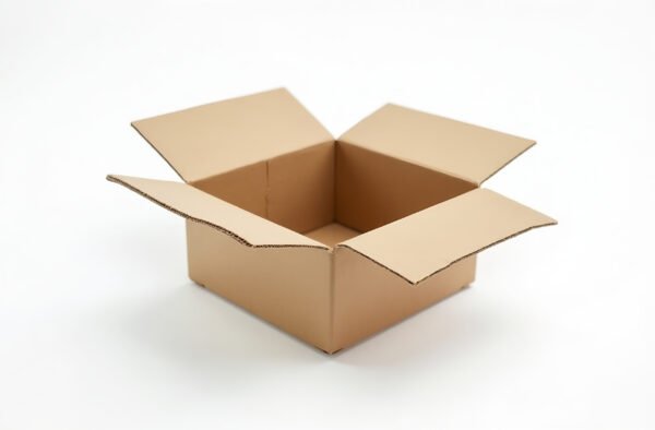 An open shipping box, isolated on white background
