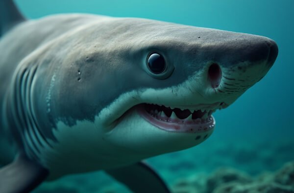 Macro image of a shark’s eye and rough skin