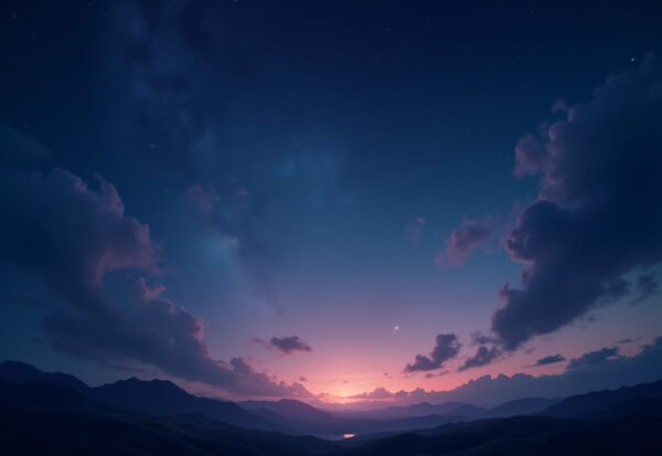 glowing starry night sky with deep blues and purples