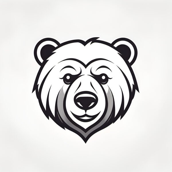 Stylized cartoon white bear head mascot flat vector logo, sticker, simple lines illustration on white background image