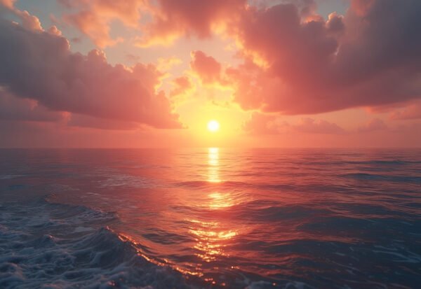 sunset reflecting on calm ocean waves