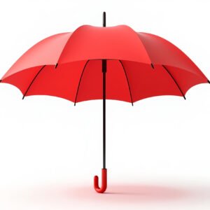 Red umbrella fully opened isolated on white background—ideal for product display or minimalistic visuals.