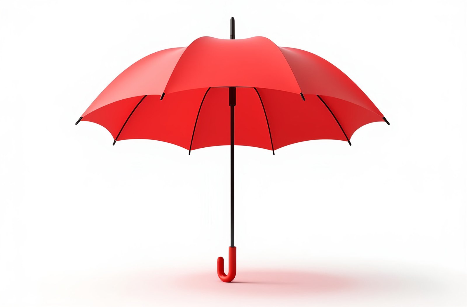 Red umbrella fully opened isolated on white background—ideal for product display or minimalistic visuals.