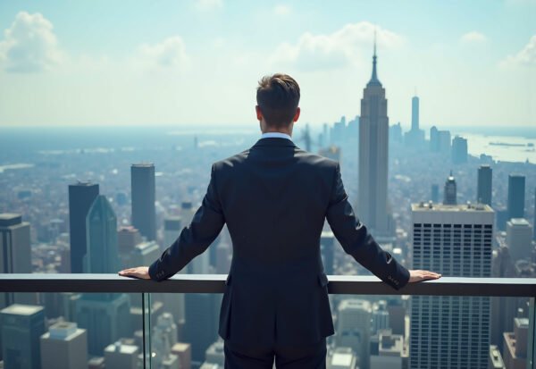 Businessman looking into horizon ambition and the future