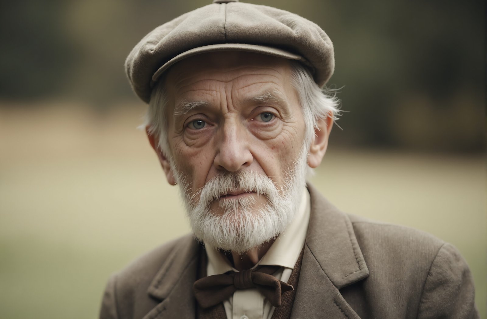 Vintage style portrait of elderly man with white beard in sepia toned photography