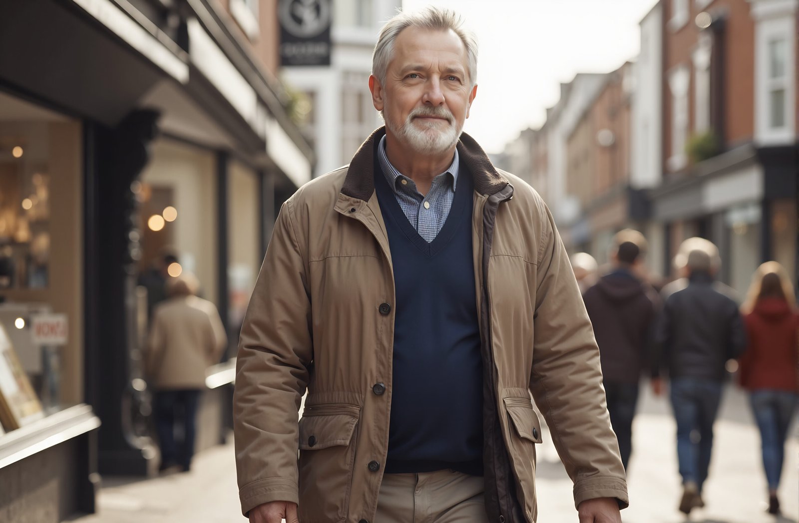 Elderly man walking down a city street—free image for lifestyle, senior-living or street-scene visuals.