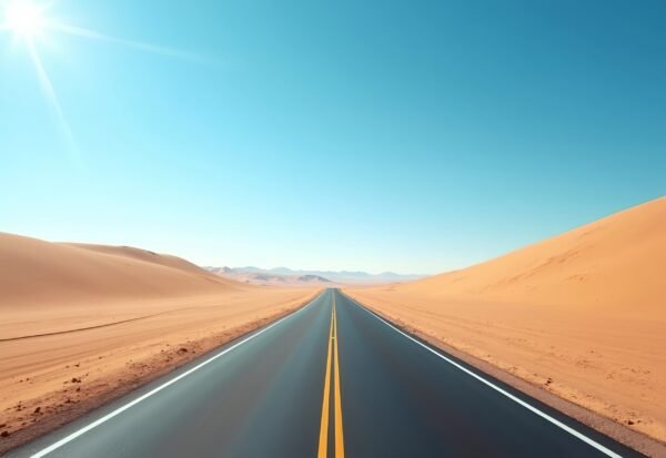 endless desert highway under clear blue sky
