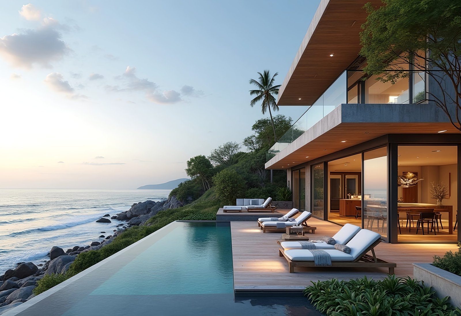 Beachfront modern house villa overlooking the ocean