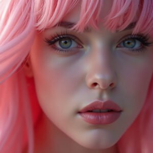 Portrait of young woman with vibrant pink colored hair looking at camera