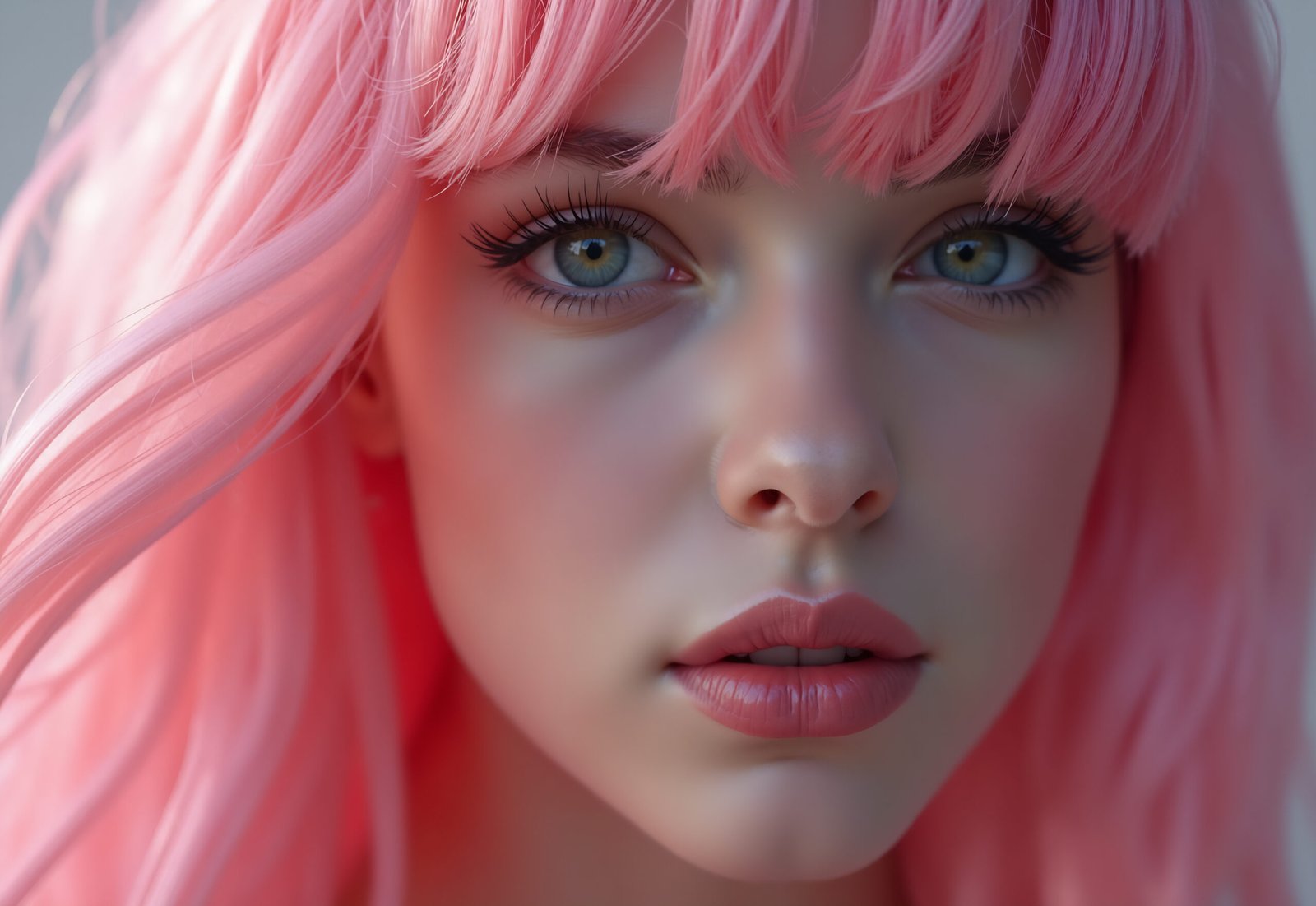 Portrait of young woman with vibrant pink colored hair looking at camera
