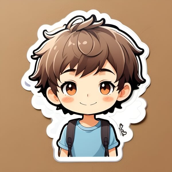 Die-cut cartoon boy sticker illustration with happy expression—perfect for kids’ crafts, planners, and playful decor