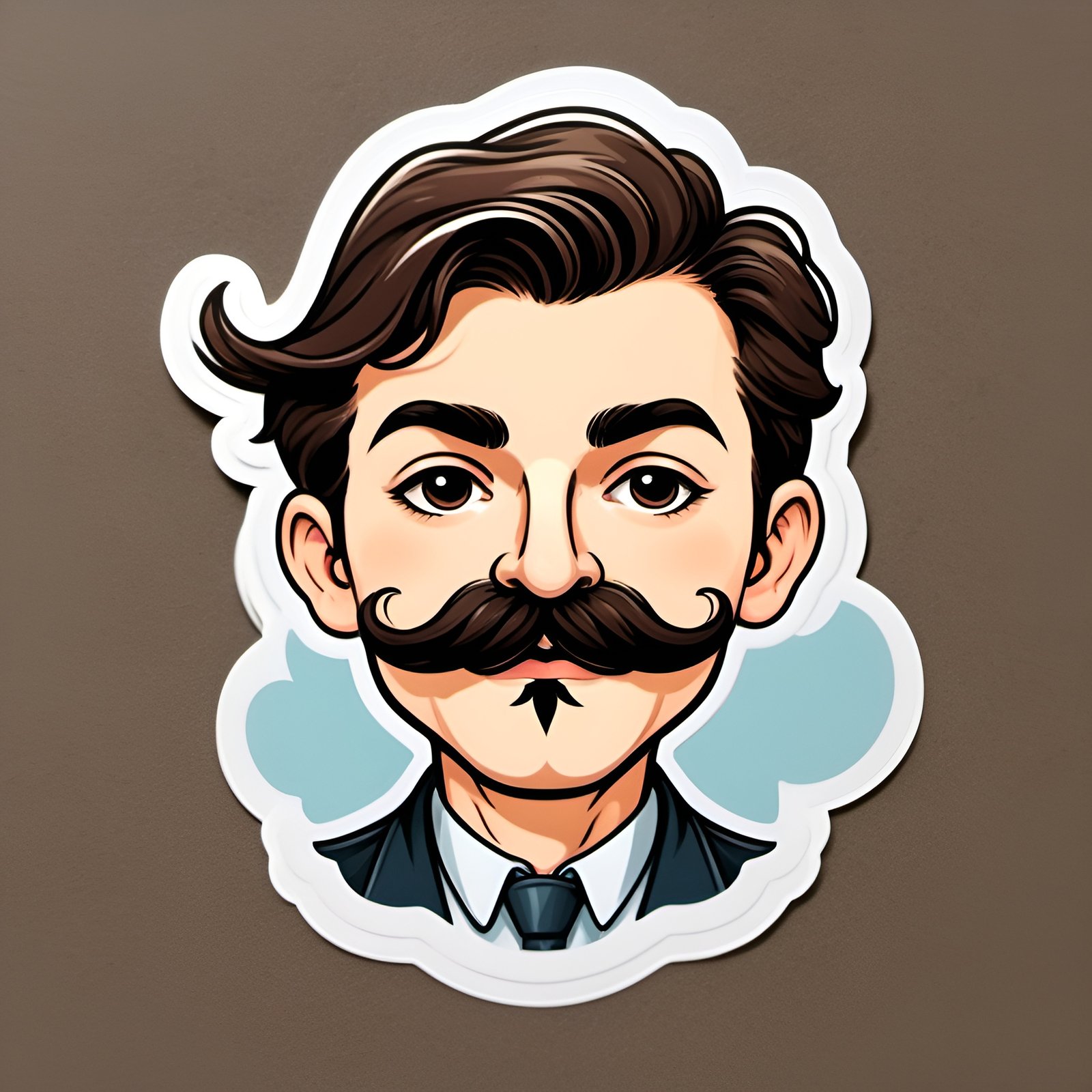 die cut cartoon sticker of a man with mustache