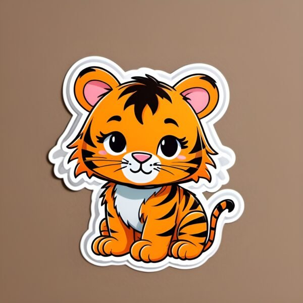 die cut sticker of cute baby tiger cartoon character