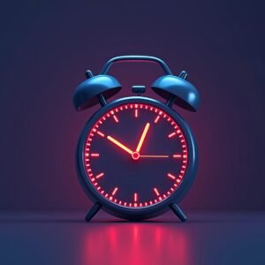 Flat vector style illustration of glowing alarm clock