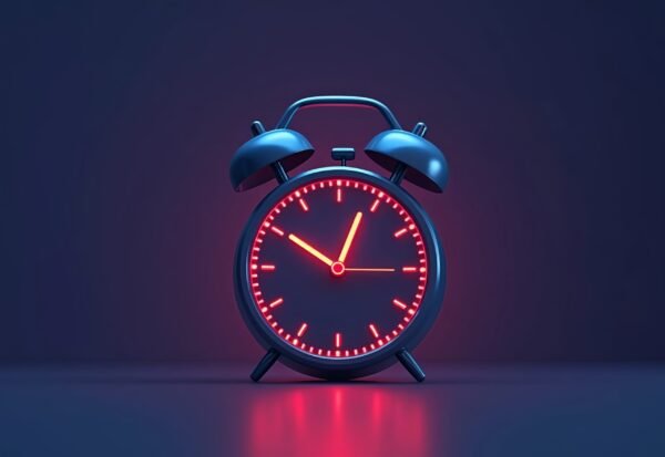Flat vector style illustration of glowing alarm clock