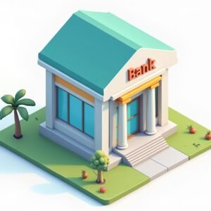 Isometric vector illustration of a bank building – ideal for finance, banking and fintech visuals