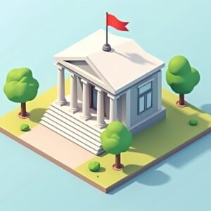isometric vector illustration of court building with pillars and a flag