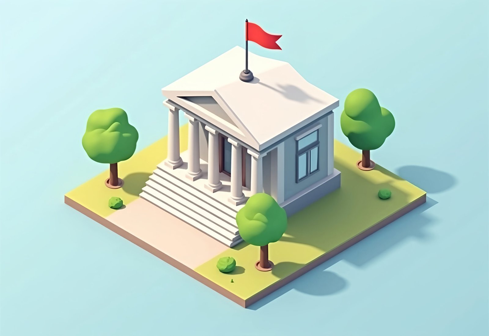 isometric vector illustration of court building with pillars and a flag