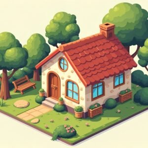 isometric vector illustration of A tiny house with a cozy outdoor setting