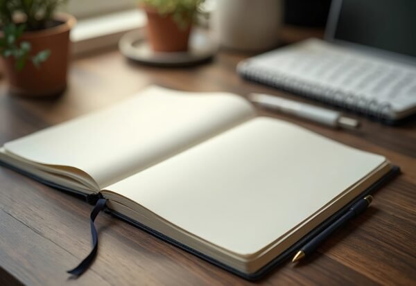 notebook with blank pages on desk
