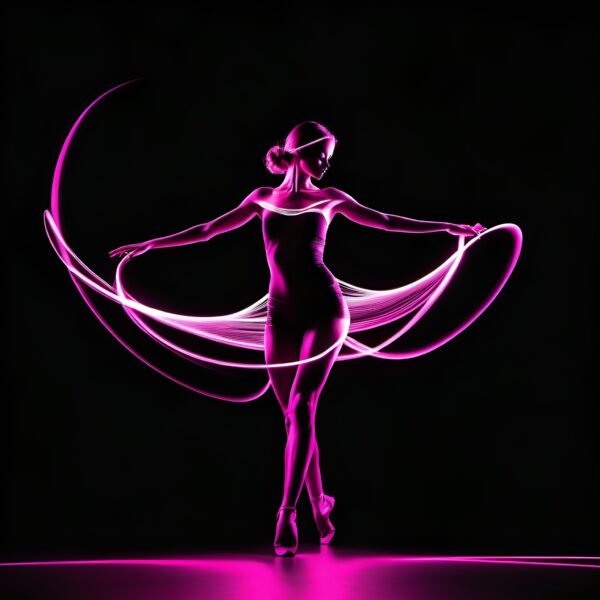 Dancer shaped pink light painting line drawing