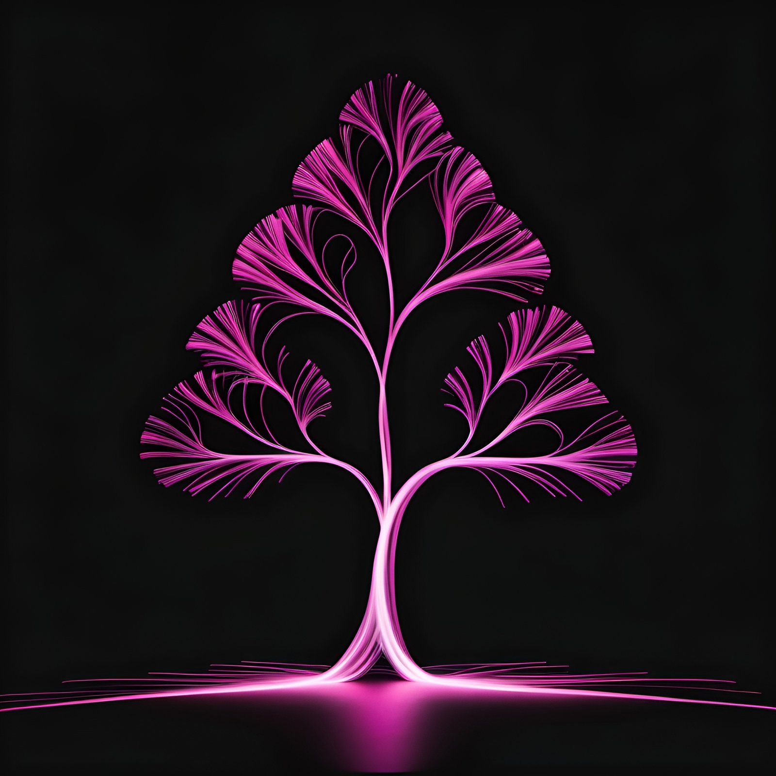Pink neon light painting of a tree shape on black background—ideal for light art, neon visuals, and atmospheric design assets