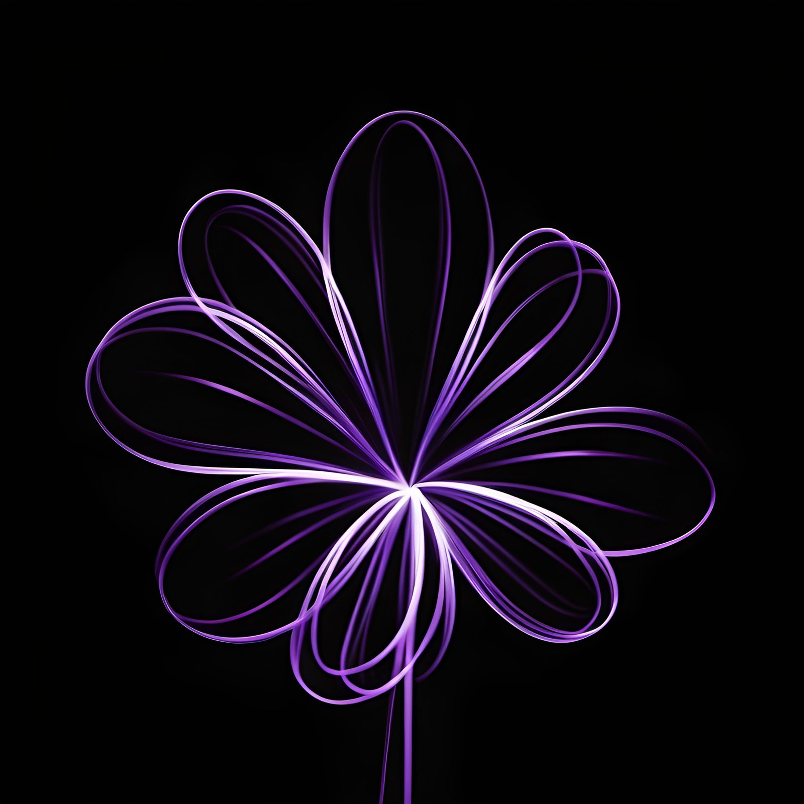 Purple neon light-painting in the shape of a flower against a dark background—free image for abstract art or modern design visuals.