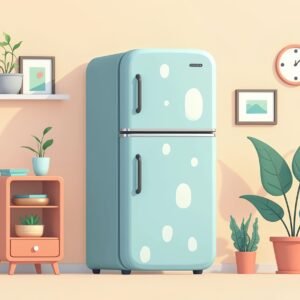 Flat vector illustration of a refrigerator with minimalist design—free graphic for UI, infographic or appliance visuals.