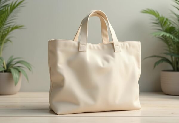 A simple tote bag with a blank fabric surface, ready for customization
