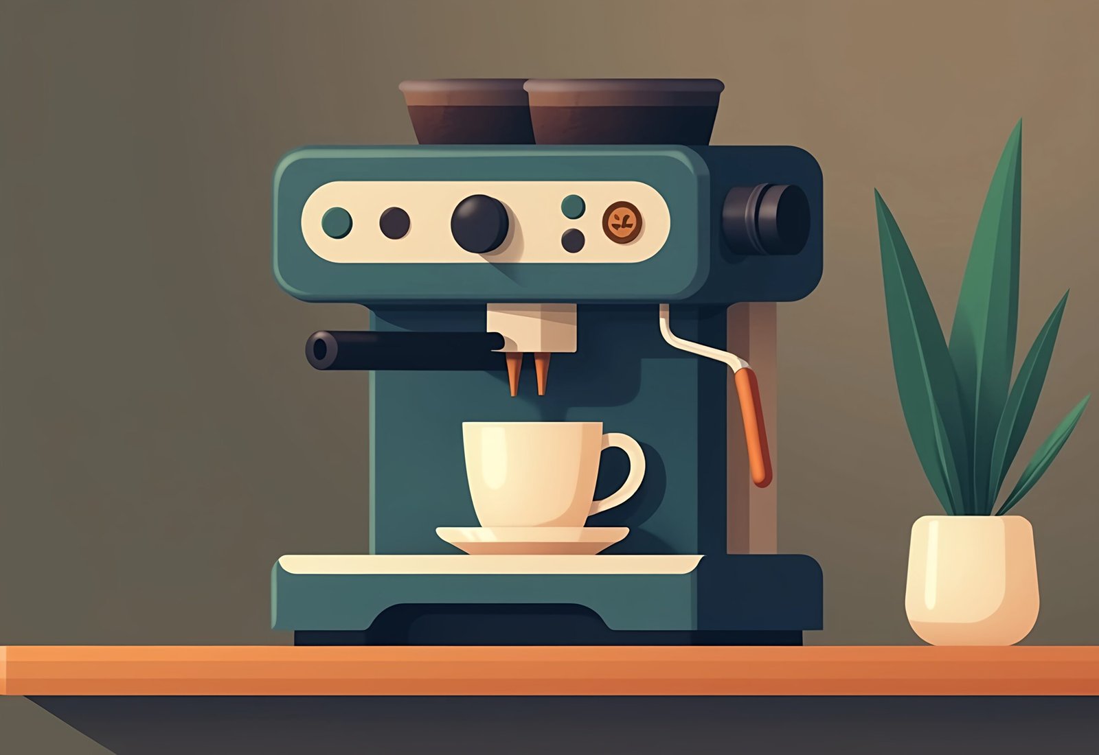 Flat vector illustration of espresso coffee machine with cup underneath