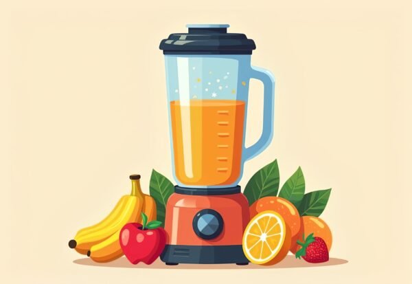 Vector style blender with fruits and juice