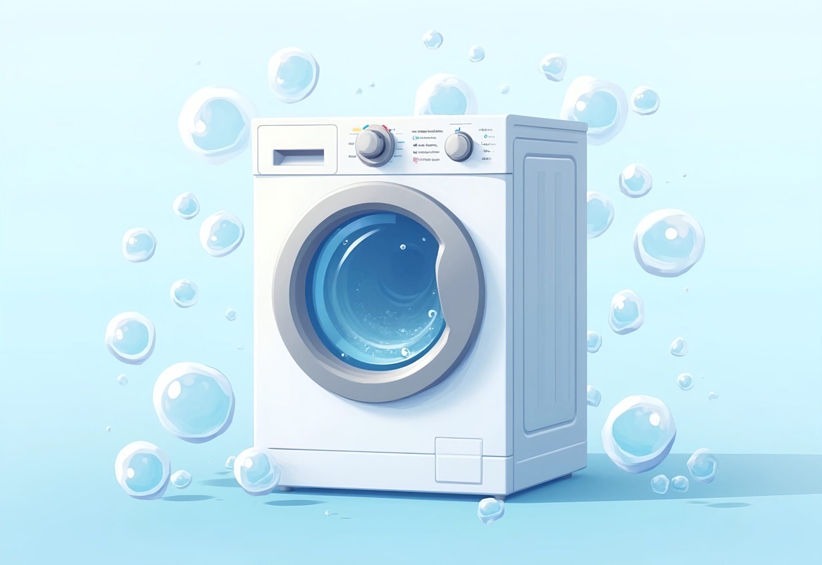 Flat vector washing machine illustration on white background—ideal for home appliance, laundry service and icon visuals