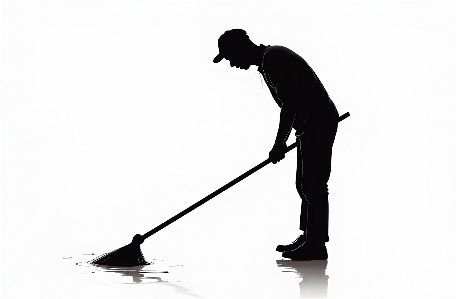 Silhouette of person cleaning with a broom