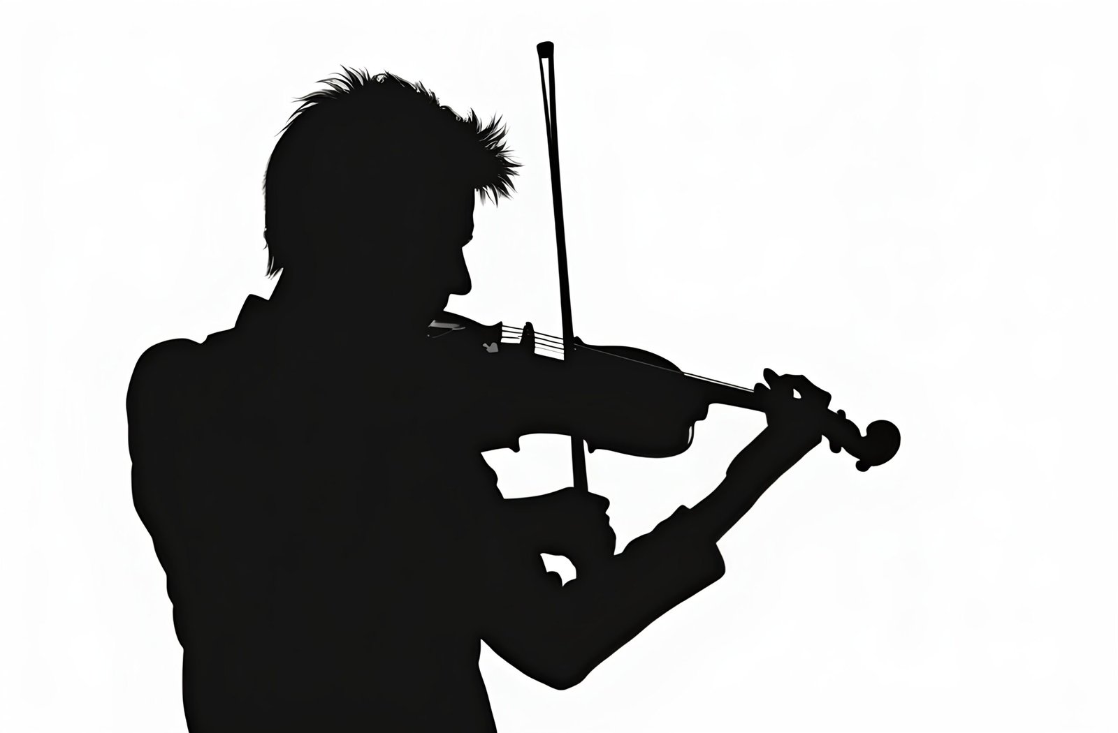 Black silhouette of a violinist performing, music concept, vector design in black on white